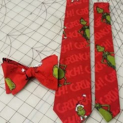 Tidal Cool Dr. Seuss' The Grinch Red Christmas Neckties In Bow Tie, Skinny Tie, And Standard Tie Styles, Kids Or Adult Sizes Neckties, Vests, Pocket Squares And Cummerbunds