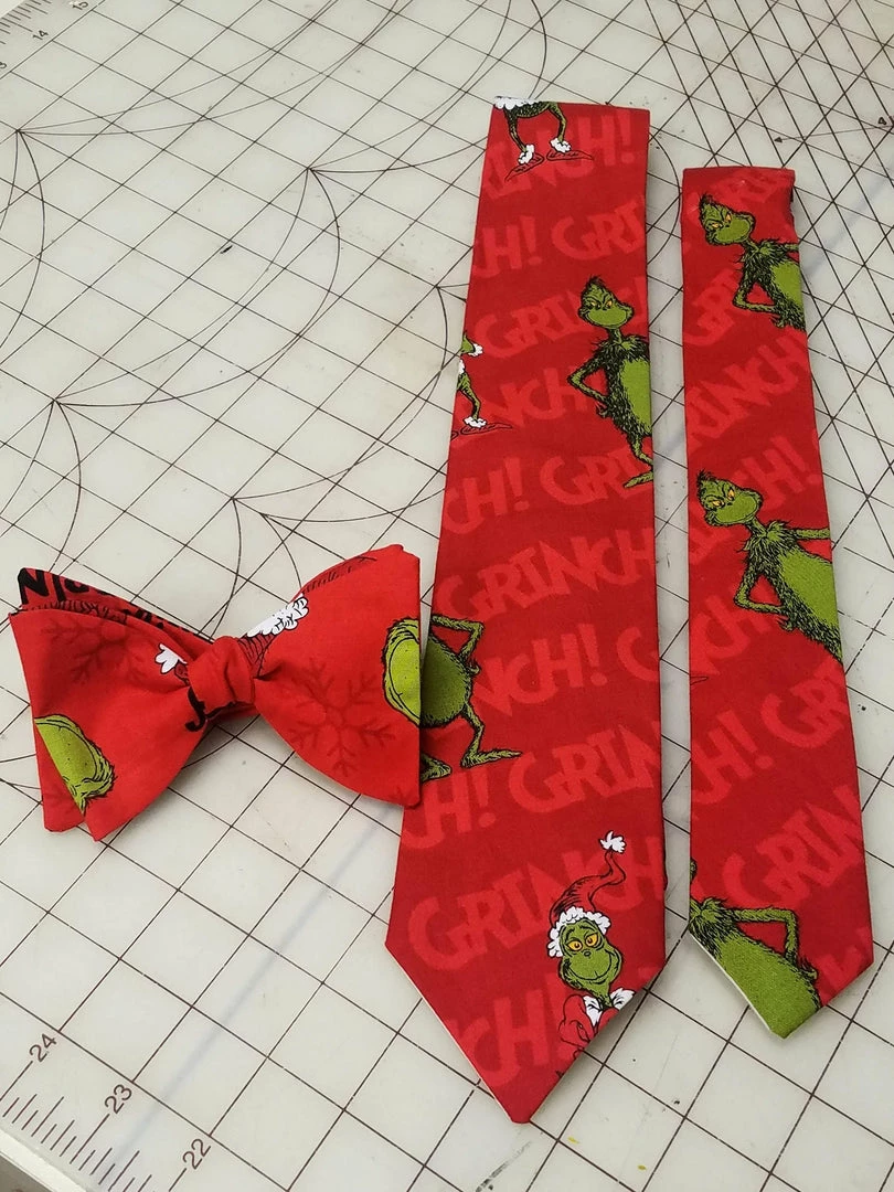 Tidal Cool Dr. Seuss' The Grinch Red Christmas Neckties In Bow Tie, Skinny Tie, And Standard Tie Styles, Kids Or Adult Sizes Neckties, Vests, Pocket Squares And Cummerbunds