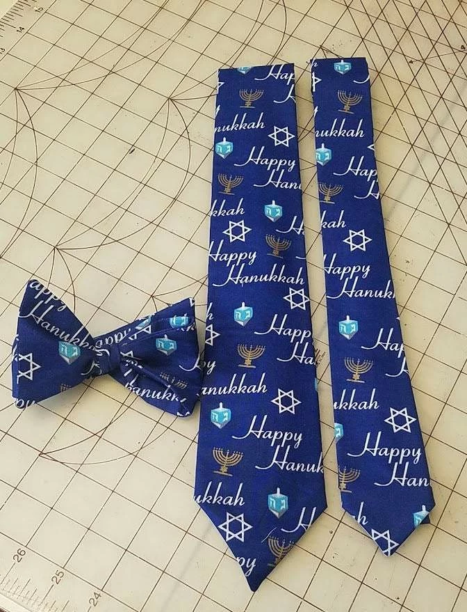 Tidal Cool Happy Hanukkah Neckties In Bow Tie, Skinny Tie, And Standard Tie Styles, Kids Or Adult Sizes