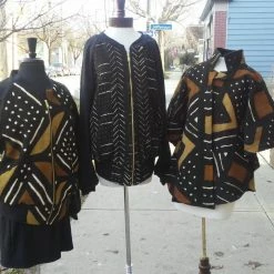 Tidal Cool African Mud Cloth Reversible Unisex Bomber Jacket Bomber Jackets