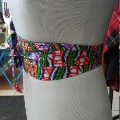 Tidal Cool Reversible Ankara Obi Belt In African Wax Block Vlisco Cotton And Denim