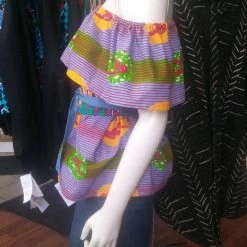 Tidal Cool Ankara Wax Block Flounce Top In GTP African Bird Cotton