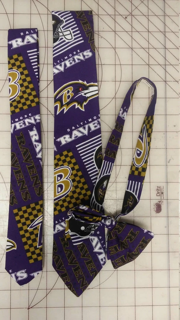 Tidal Cool Baltimore Ravens NFL Neckties In Bow Tie, Skinny Tie, And Standard Tie Styles, Kids Or Adult Sizes Neckties, Vests, Pocket Squares And Cummerbunds