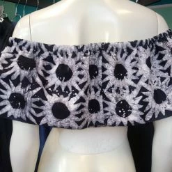 Tidal Cool Off Shoulder African Batik Flounce Crop Top Tops And Ponchos