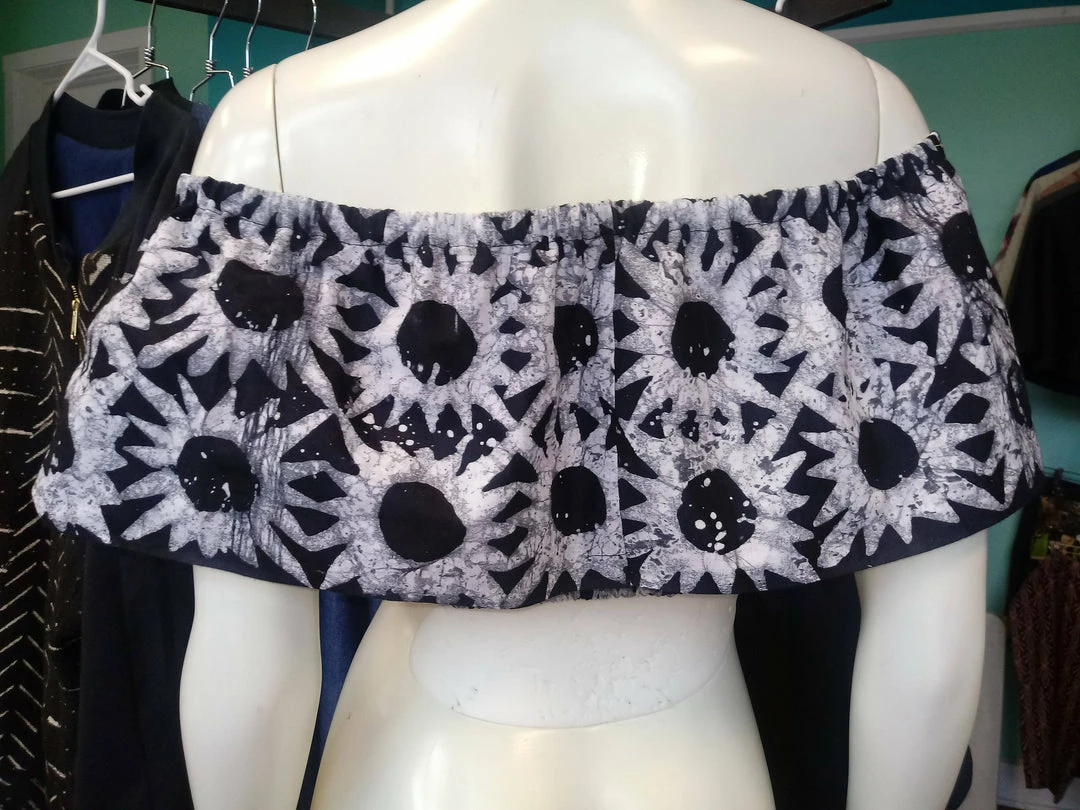Tidal Cool Off Shoulder African Batik Flounce Crop Top Tops And Ponchos