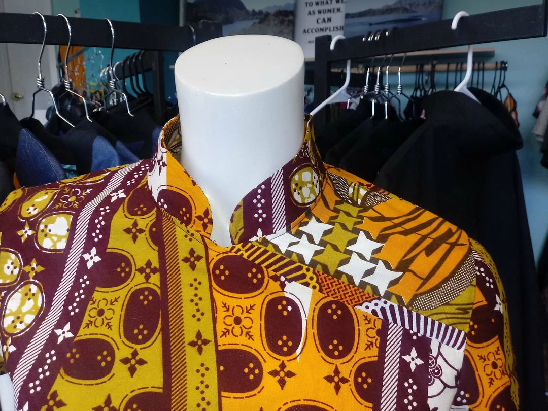 Tidal Cool Ankara Dress With Mandarin Neckline Made From African Wax Block Cotton