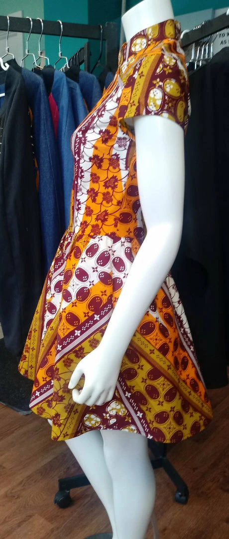 Tidal Cool Ankara Dress With Mandarin Neckline Made From African Wax Block Cotton