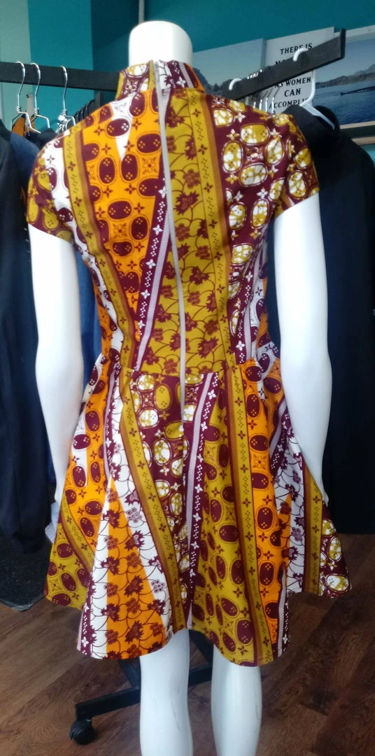Tidal Cool Ankara Dress With Mandarin Neckline Made From African Wax Block Cotton