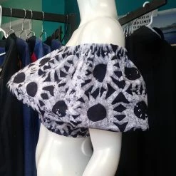 Tidal Cool Off Shoulder African Batik Flounce Crop Top Tops And Ponchos