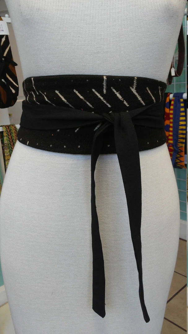 Tidal Cool Reversible Mudcloth And Denim Obi Belt