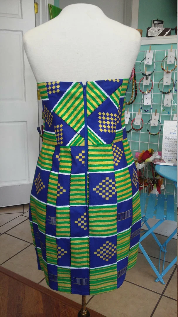 Tidal Cool Ankara Bombshell Mini Dress In Beautiful African Cotton