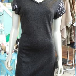 Tidal Cool Lightweight Knit Dress With Sequined Short Sleeves Dresses