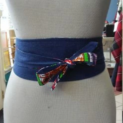 Tidal Cool Reversible Ankara Obi Belt In African Wax Block Vlisco Cotton And Denim