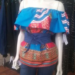 Tidal Cool Ankara Wax Block Flounce Top In African Dashiki Print Cotton