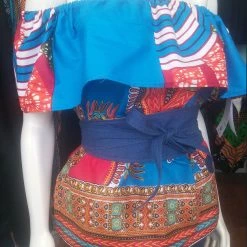 Tidal Cool Ankara Wax Block Flounce Top In African Dashiki Print Cotton