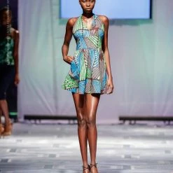 Tidal Cool Flirty Halter Sundress In African Wax Block Cotton