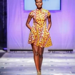 Tidal Cool Ankara Dress With Mandarin Neckline Made From African Wax Block Cotton