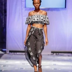 Tidal Cool Off Shoulder African Batik Flounce Crop Top Tops And Ponchos