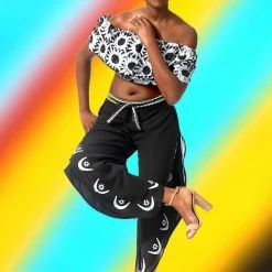 Tidal Cool Off Shoulder African Batik Flounce Crop Top Tops And Ponchos