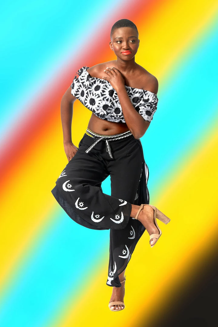 Tidal Cool Off Shoulder African Batik Flounce Crop Top Tops And Ponchos