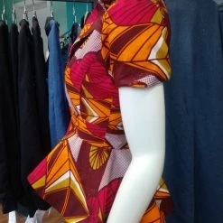 Tidal Cool Peplum Blazer In Graphic Wax Block Ankara, With Short Sleeves And Hi Low Hem Bomber Jackets