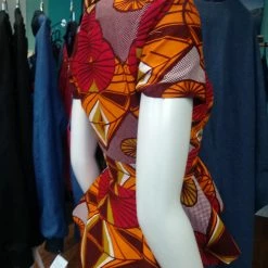 Tidal Cool Peplum Blazer In Graphic Wax Block Ankara, With Short Sleeves And Hi Low Hem Bomber Jackets