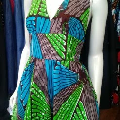Tidal Cool Flirty Halter Sundress In African Wax Block Cotton