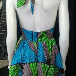 Tidal Cool Flirty Halter Sundress In African Wax Block Cotton