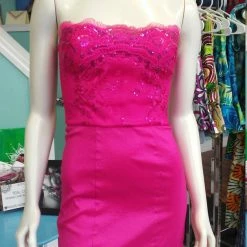 Tidal Cool Dresses Fuchsia Lace And Shantung Fitted Dress