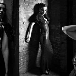 Tidal Cool Couture Evening Gown With Sequin Midriff Top And Lace Full Length Skirt With Tuxedo Stripes Dresses