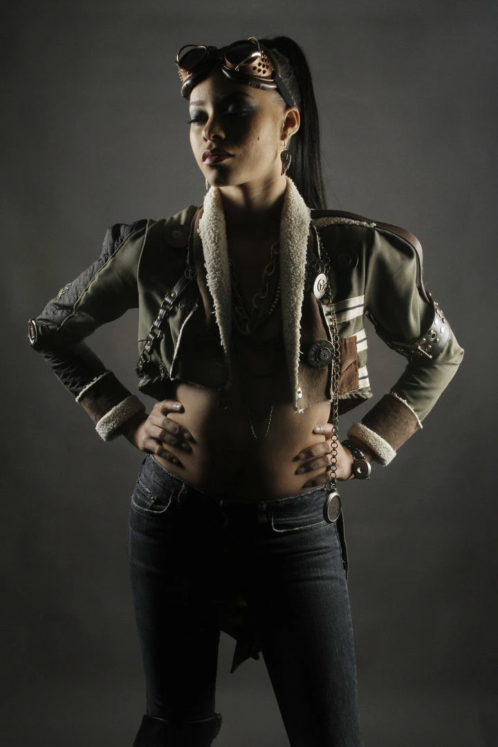 Tidal Cool Short Steampunk Bolero Jacket With Coat Tails And Hardware Bomber Jackets