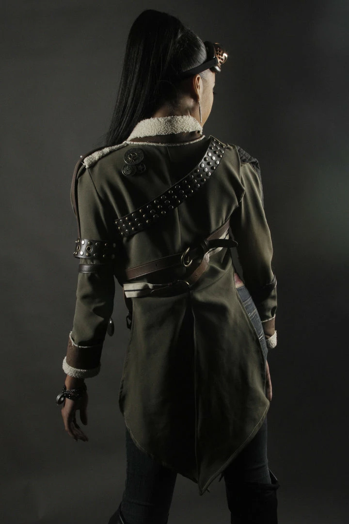 Tidal Cool Short Steampunk Bolero Jacket With Coat Tails And Hardware Bomber Jackets