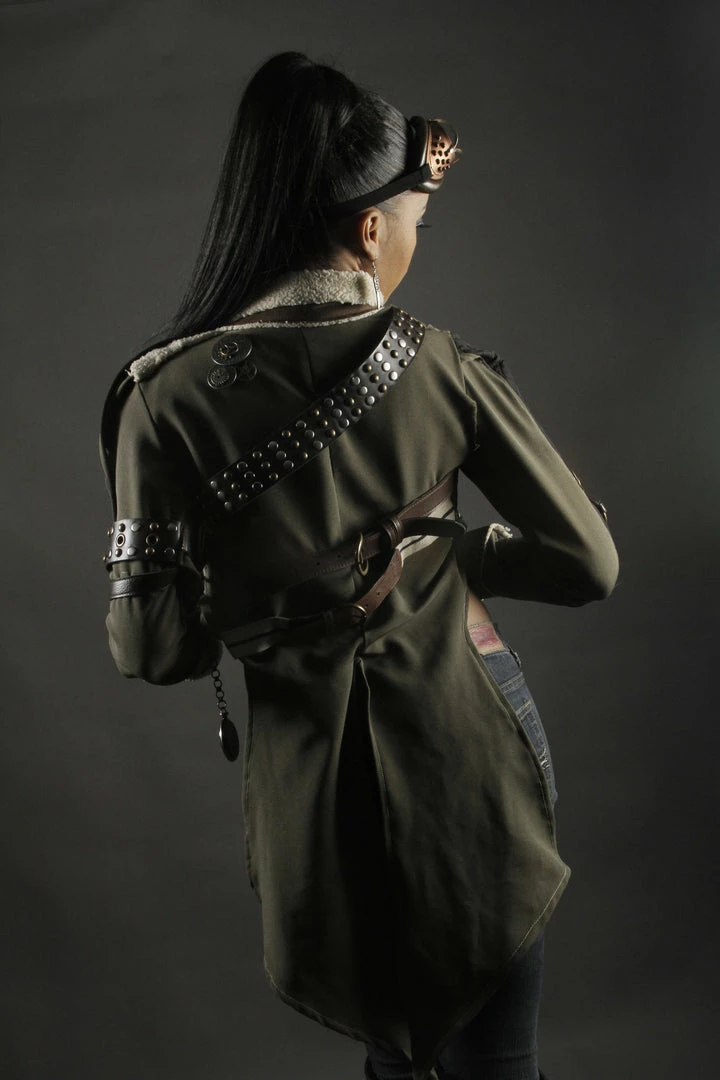 Tidal Cool Short Steampunk Bolero Jacket With Coat Tails And Hardware Bomber Jackets