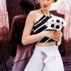 Tidal Cool Black And White Chevron Striped Knit Halter Crop Top