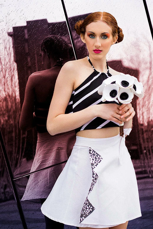 Tidal Cool Black And White Chevron Striped Knit Halter Crop Top