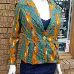 Tidal Cool Bomber Jackets Fitted African Wax Block Cotton Blazer In ATL Ghanaian Fabric