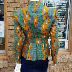 Tidal Cool Bomber Jackets Fitted African Wax Block Cotton Blazer In ATL Ghanaian Fabric