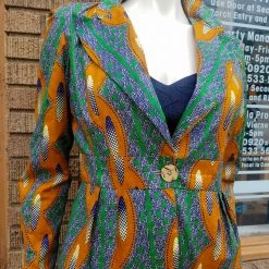 Tidal Cool Bomber Jackets Fitted African Wax Block Cotton Blazer In ATL Ghanaian Fabric