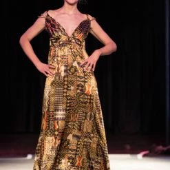 Tidal Cool Dresses Long Sundress In Gold Tribal Silky Print