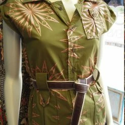 Tidal Cool Tops And Ponchos African Ankara Safari Top In Olive And Metallic Peach Wax Block Cotton