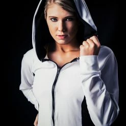 Tidal Cool White Performance Hoodie With Cool Mesh Sides And Zip Front Tops And Ponchos
