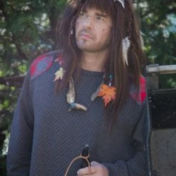 Tidal Cool Tops And Ponchos Men's Pullover In Grey Quilted Thermal With Red Checkered Shoulder Detail