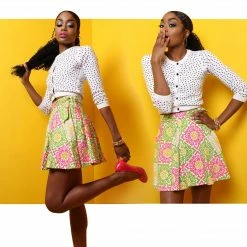 Tidal Cool A-Line Canvas Wrap Skirt In Pink And Green Floral