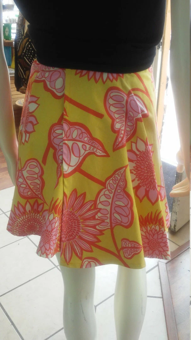 Tidal Cool A-Line Canvas Wrap Skirt In Pink And Yellow Floral Henna Art And Decor