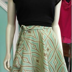 Tidal Cool A-Line Canvas Wrap Skirt Turquoise And Gray Henna Art And Decor