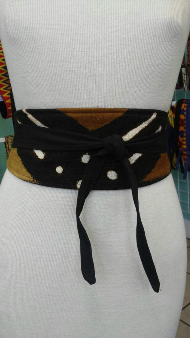 Tidal Cool Reversible Mudcloth And Denim Obi Belt