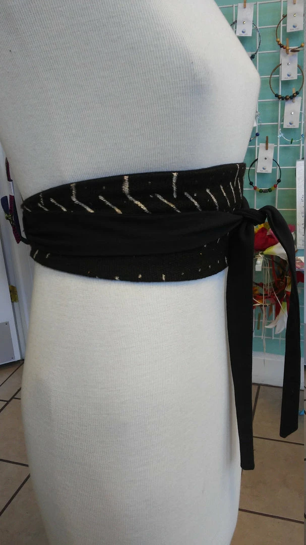 Tidal Cool Reversible Mudcloth And Denim Obi Belt