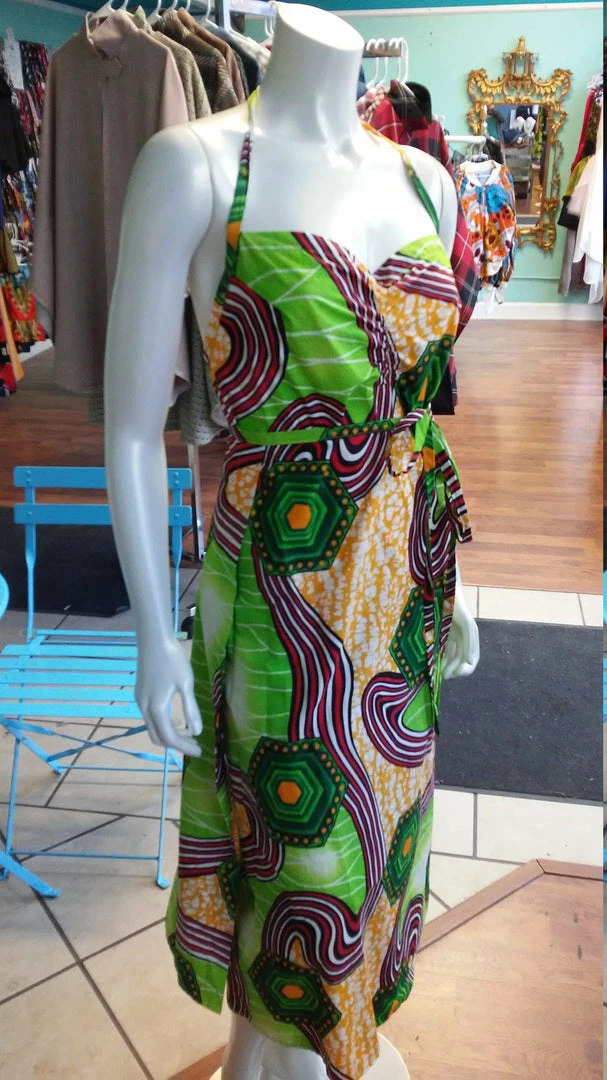 Tidal Cool Halter Wrap Dress In African Wax Block Cotton