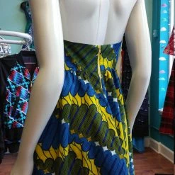 Tidal Cool Flirty Halter Sundress In African Wax Block Cotton Dresses