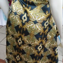 Tidal Cool Long Ballet Skirt In Fluid Silky Gold And Green Print With Wrap Closure Neckties, Vests, Pocket Squares And Cummerbunds